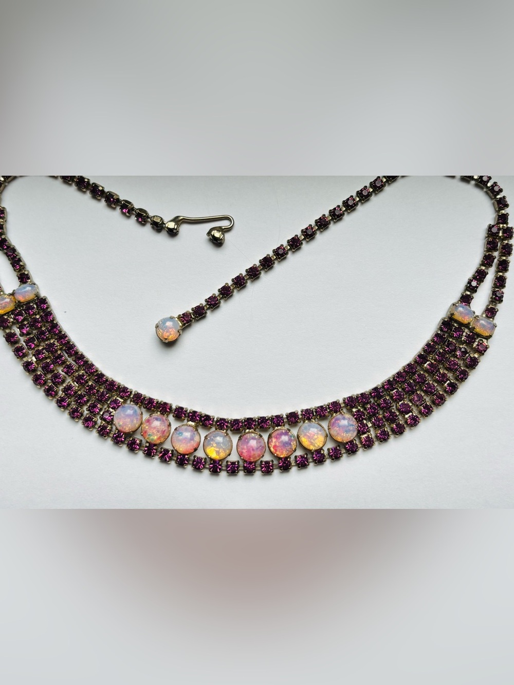 Vintage Purple and Faux Fire  Opal Cabochon glass choker